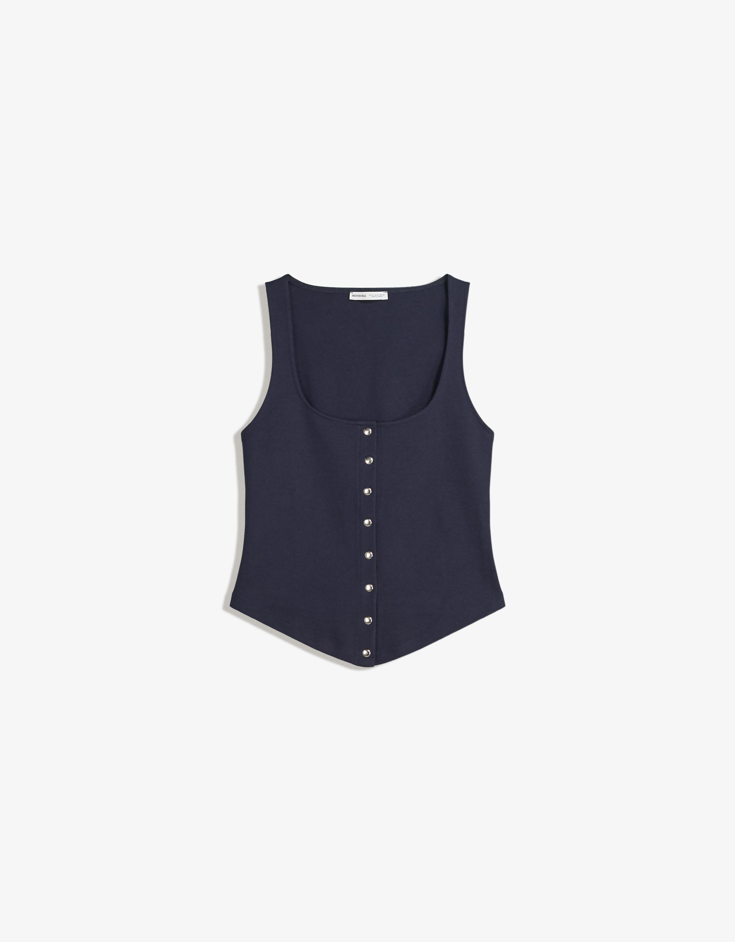 Bershka Top Mit Kastenausschnitt Und Hakenverschluss Damen S Marinenblau
