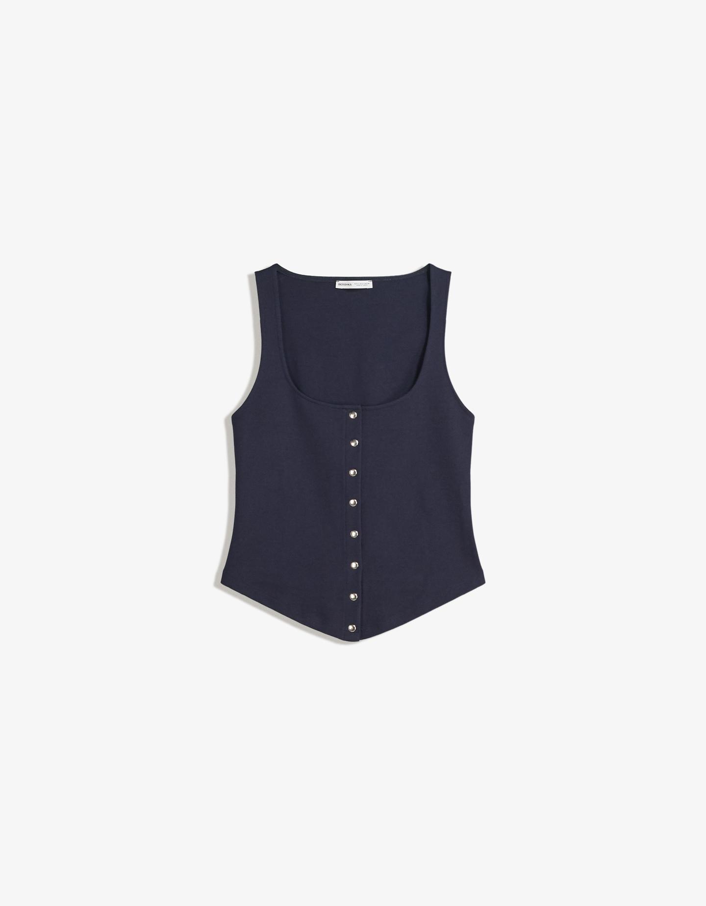 Bershka Top Escote Cuadrado Corchetes Mujer S Marino