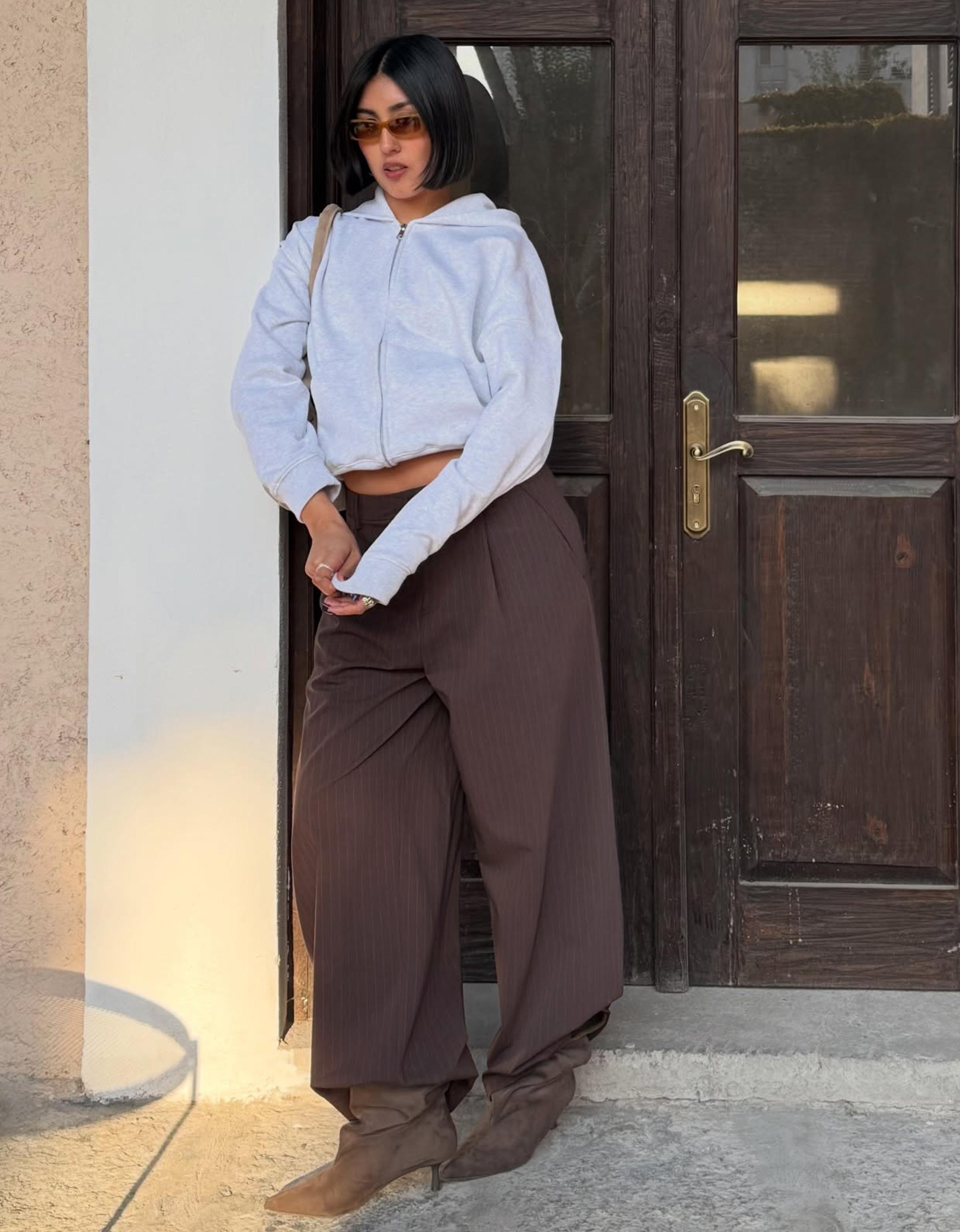 Kapüşonlu oversize fermuarlı sweatshirt - Görsel 58