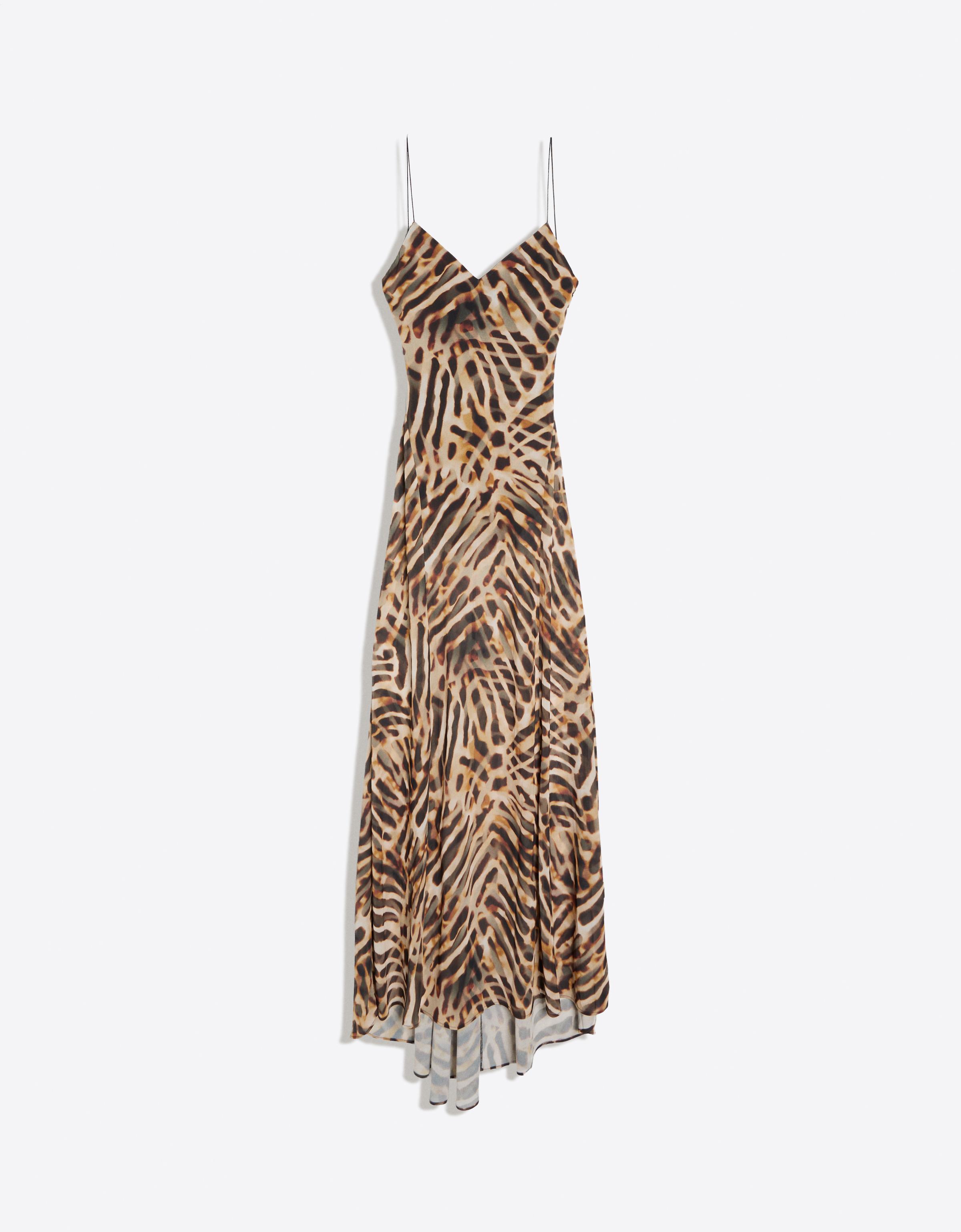 Bershka Vestido Midi Tirantes Print Mujer Marrón