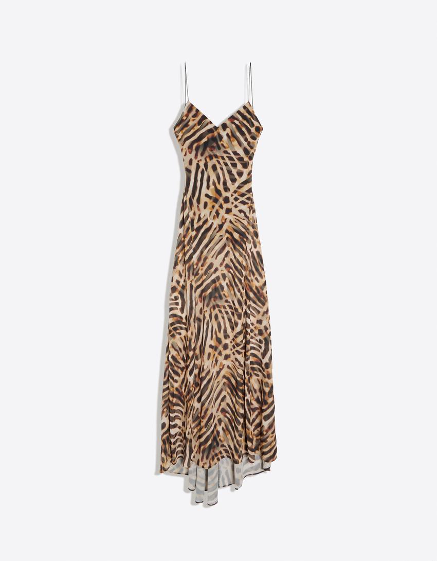 Printed strappy midi dress - Women | Bershka Printed strappy midi dress - Women | Bershka