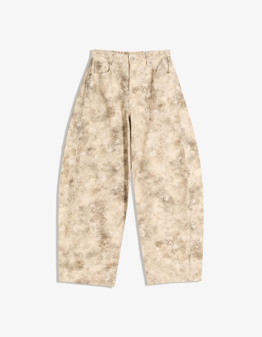 Printed barrel-leg trousers-Multicolored