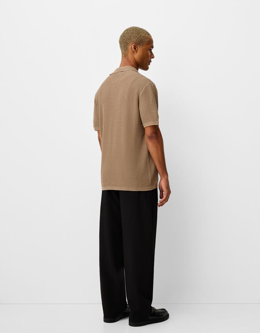 Camisa manga curta rendilhado-Marrom-1