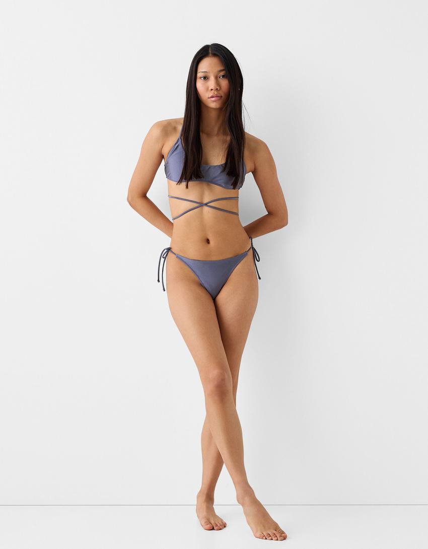 Ensemble haut et bas de bikini brillant-Gris-0