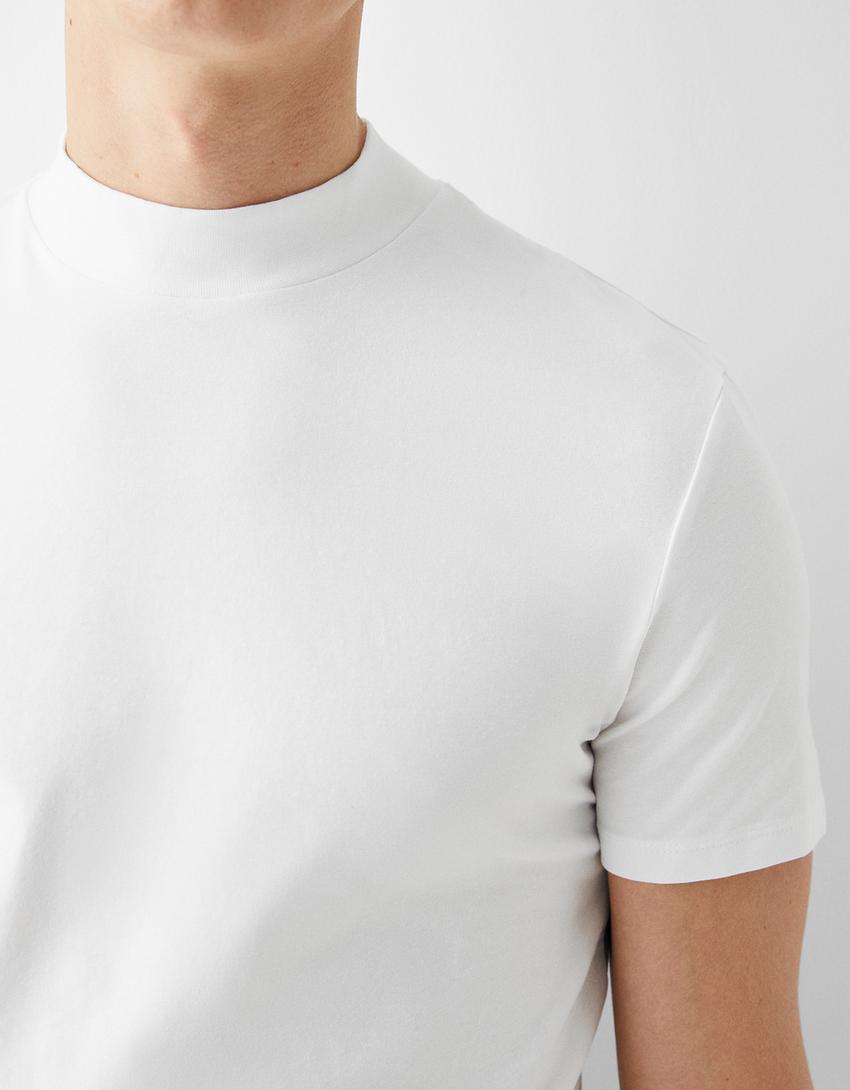 T-shirt manches courtes col montant-Blanc-5