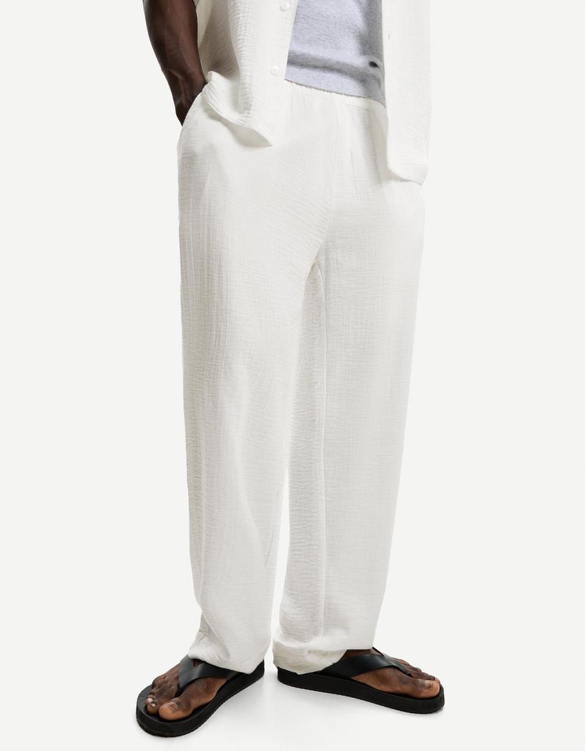 Pantaloni in crêpe wide leg-Bianco-2