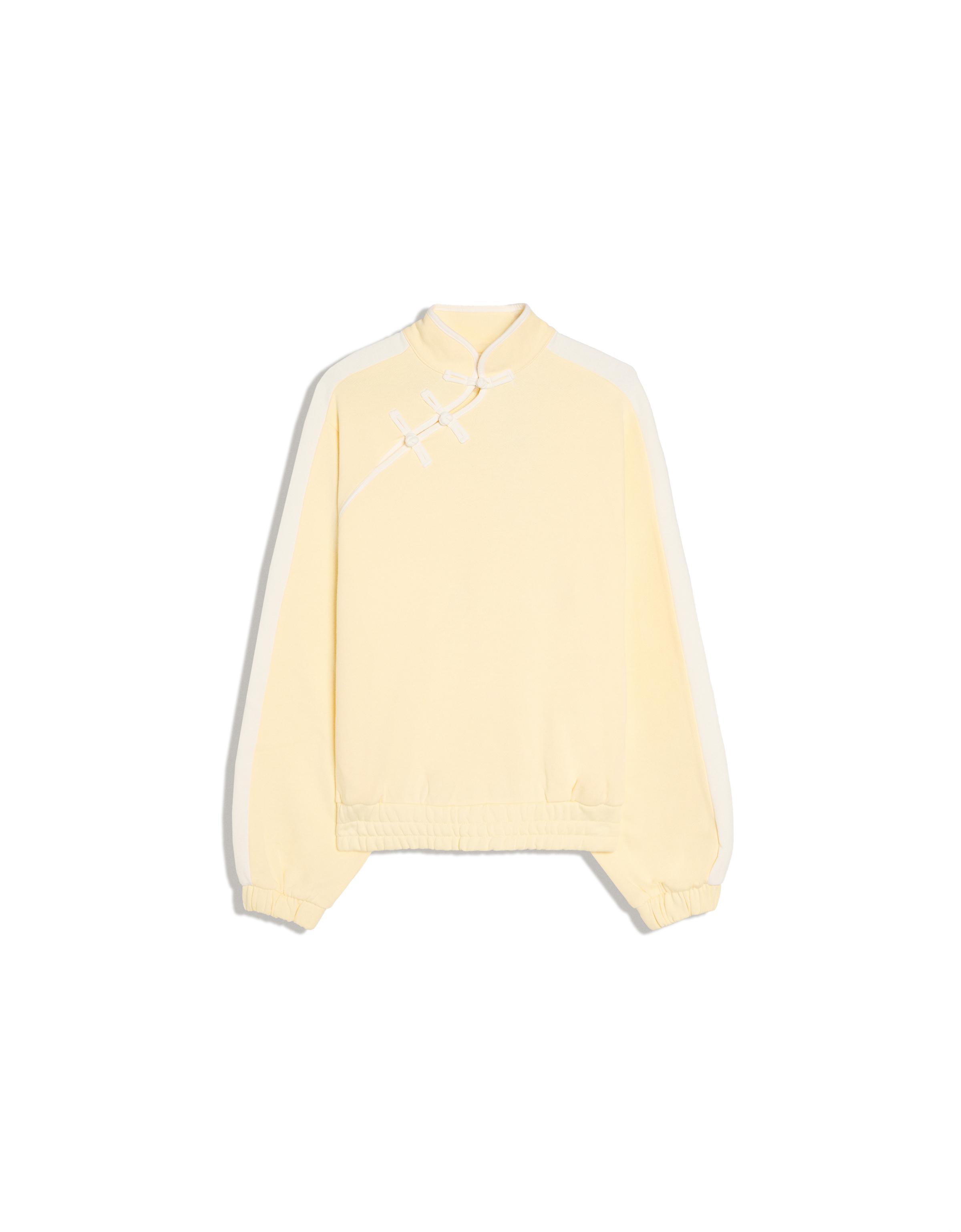 Long sleeve stand collar sweatshirt with clasps — Yellow