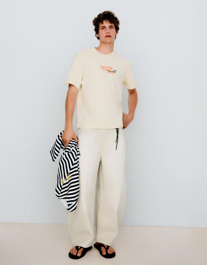 Boxy fit printed T-shirt-Camel