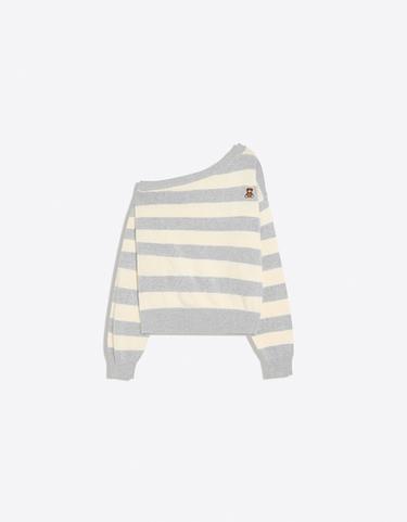 Bear embroidered boat neck jumper — Grey 1
