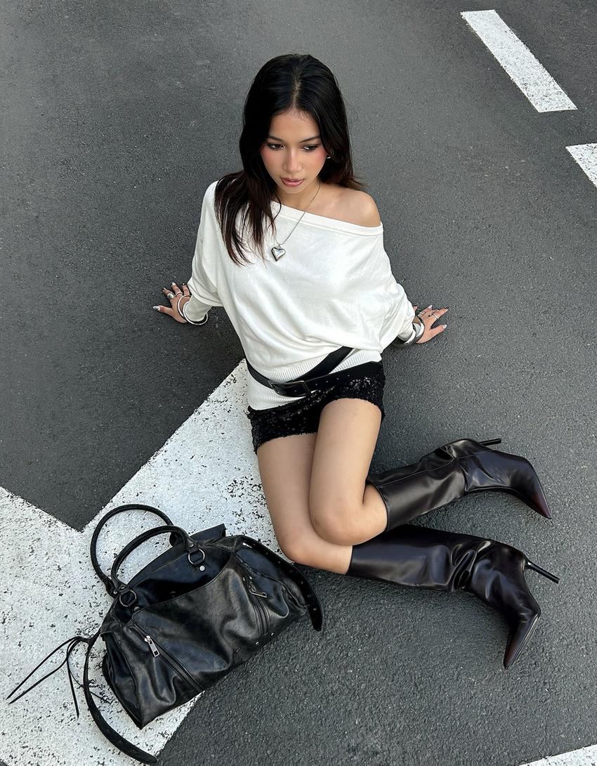 Kurze Mini-Paillettenshorts-Schwarz
