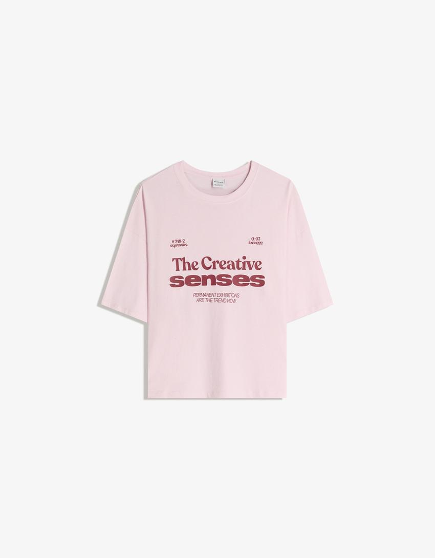 Boxy-fit short sleeve print T-shirt-Pink
