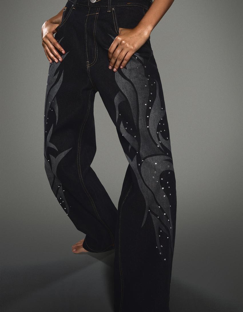 Laser print baggy jeans - LIMITED EDITION-Dark grey
