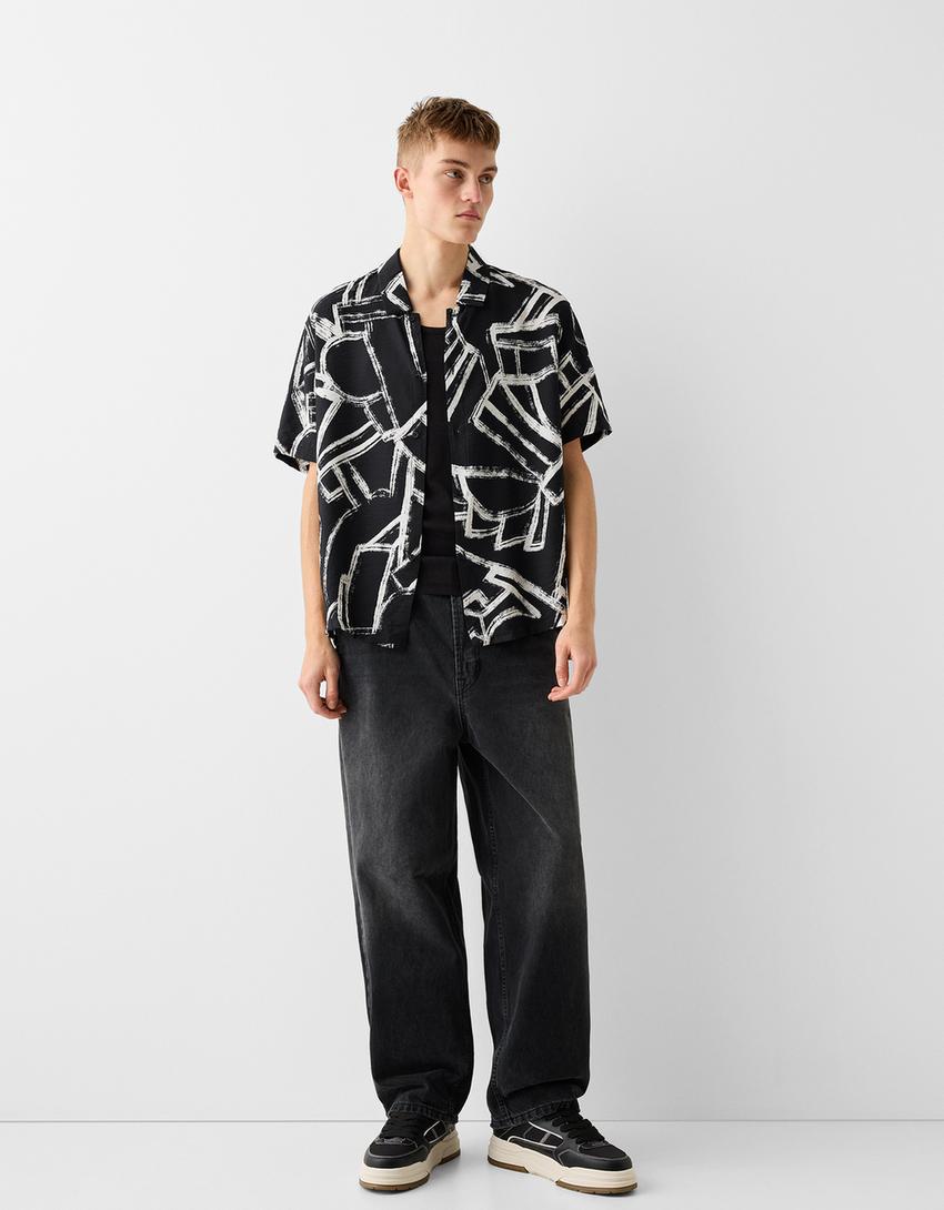Camisa manga corta print-Negro-3