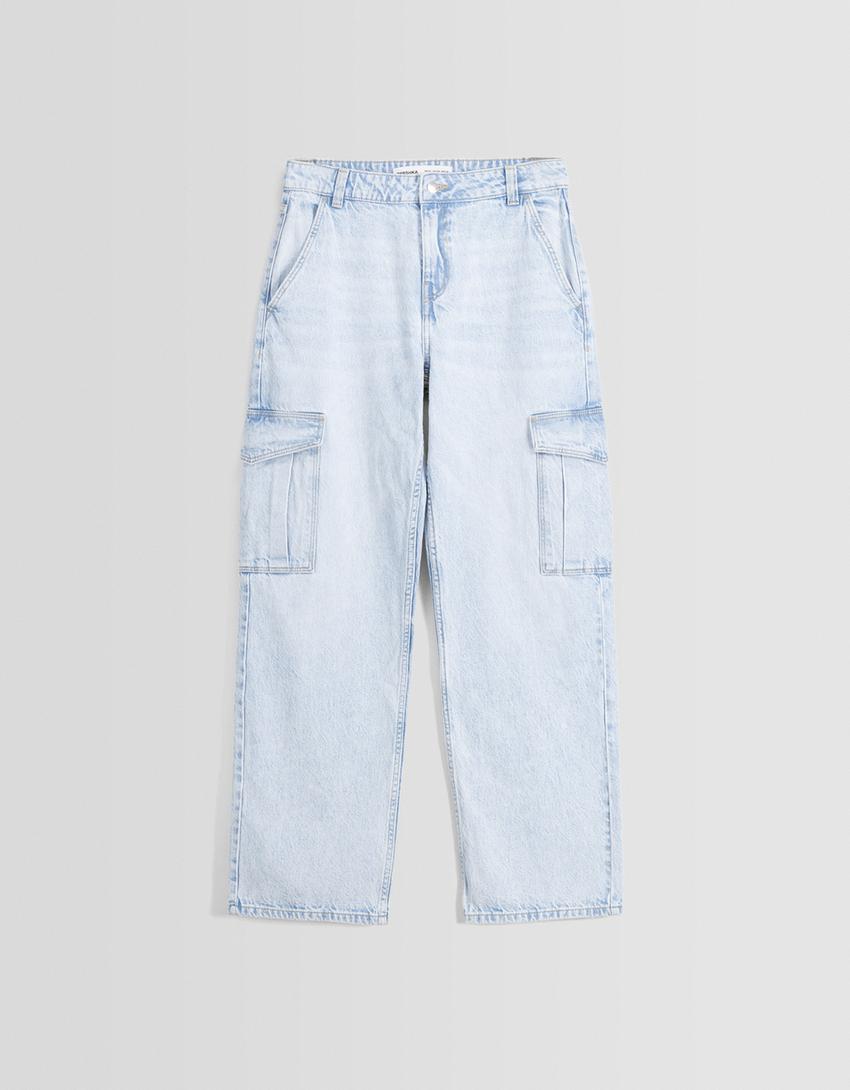 بنطال جينز كارغو بقصّة مستقيمة-أزرق فاتح-4