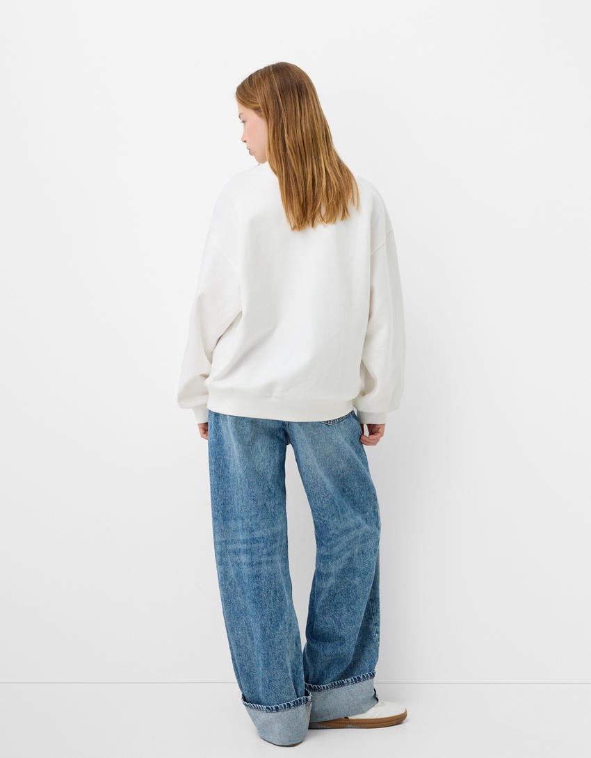 Felpa oversize con tasche laterali-Bianco Roto-1