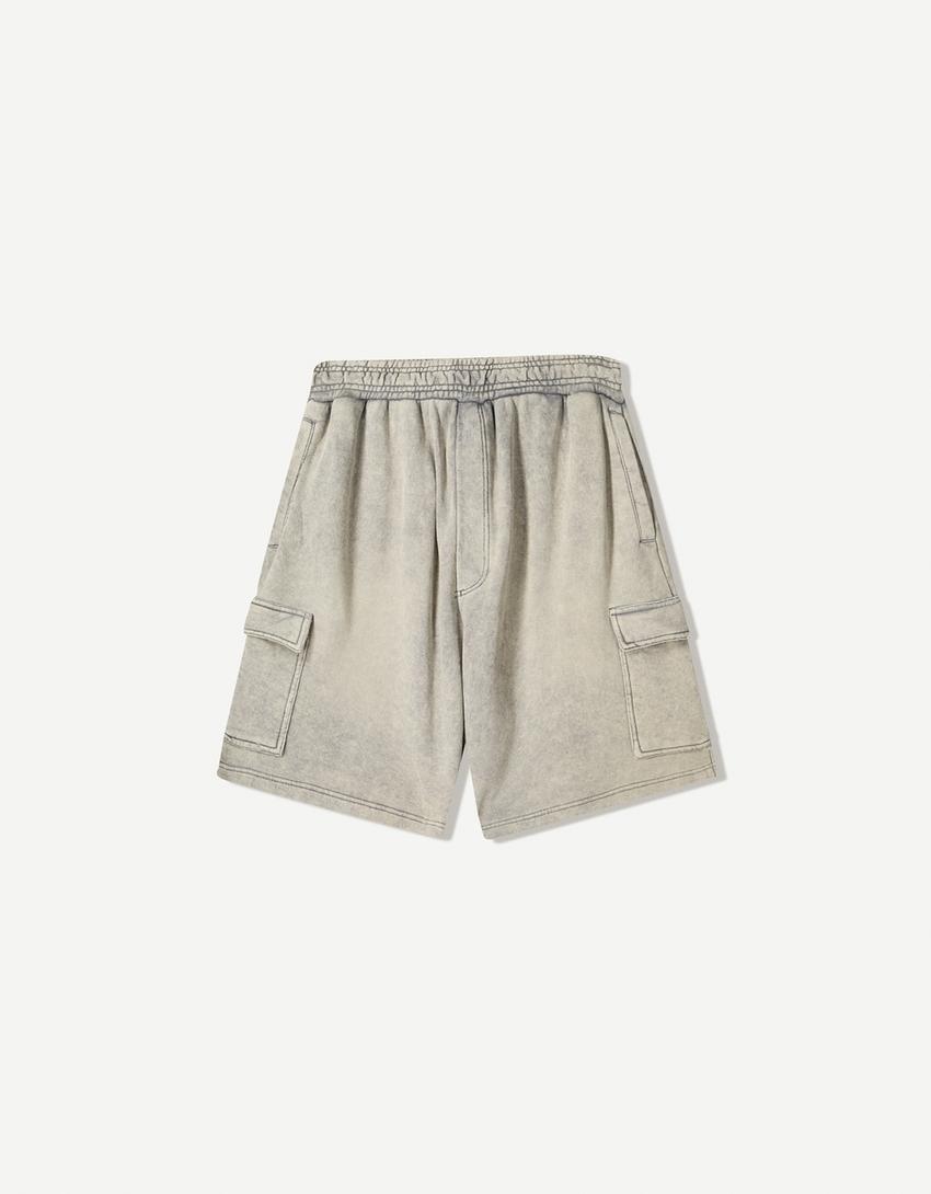 Bermuda felpa cargo-Gris oscuro-3