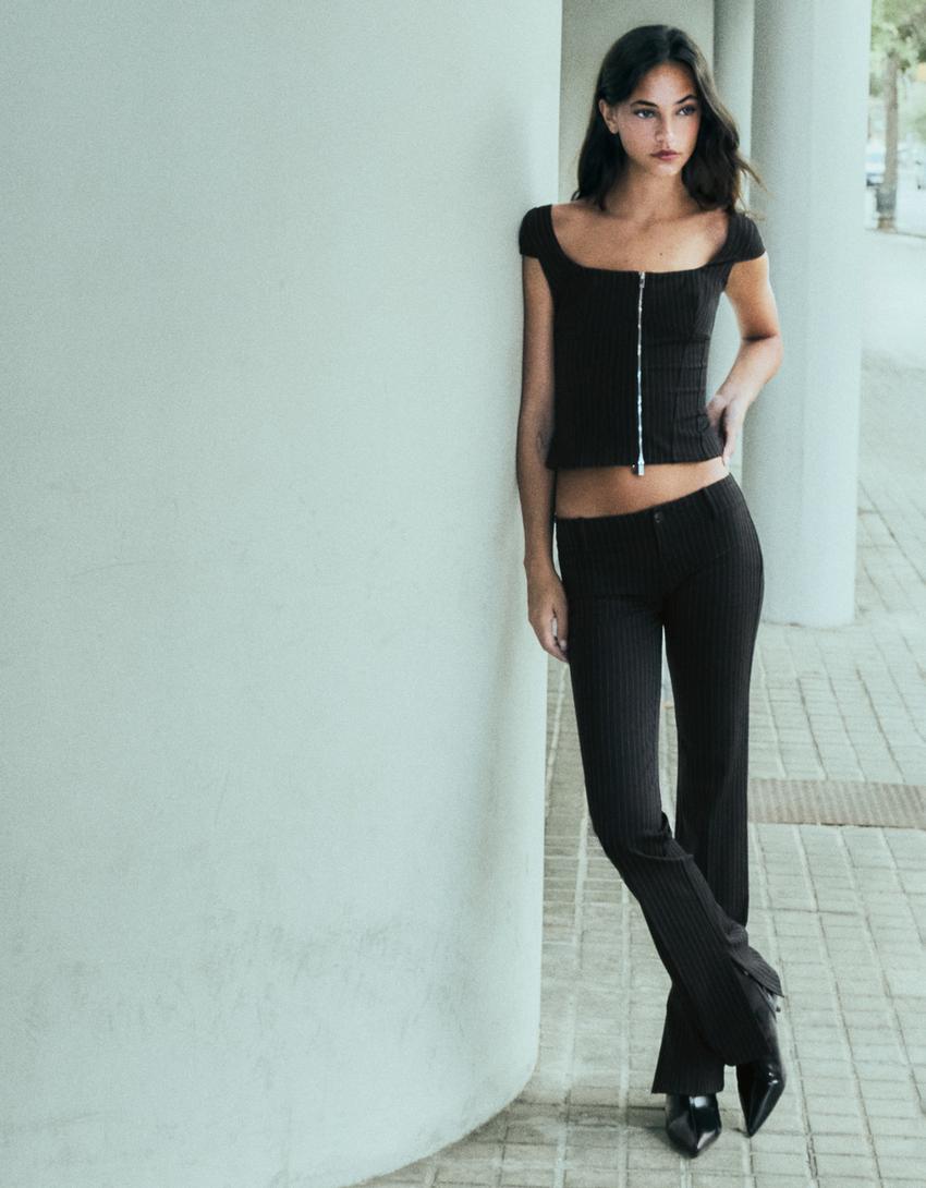 Short sleeve zip-up top-White / Black