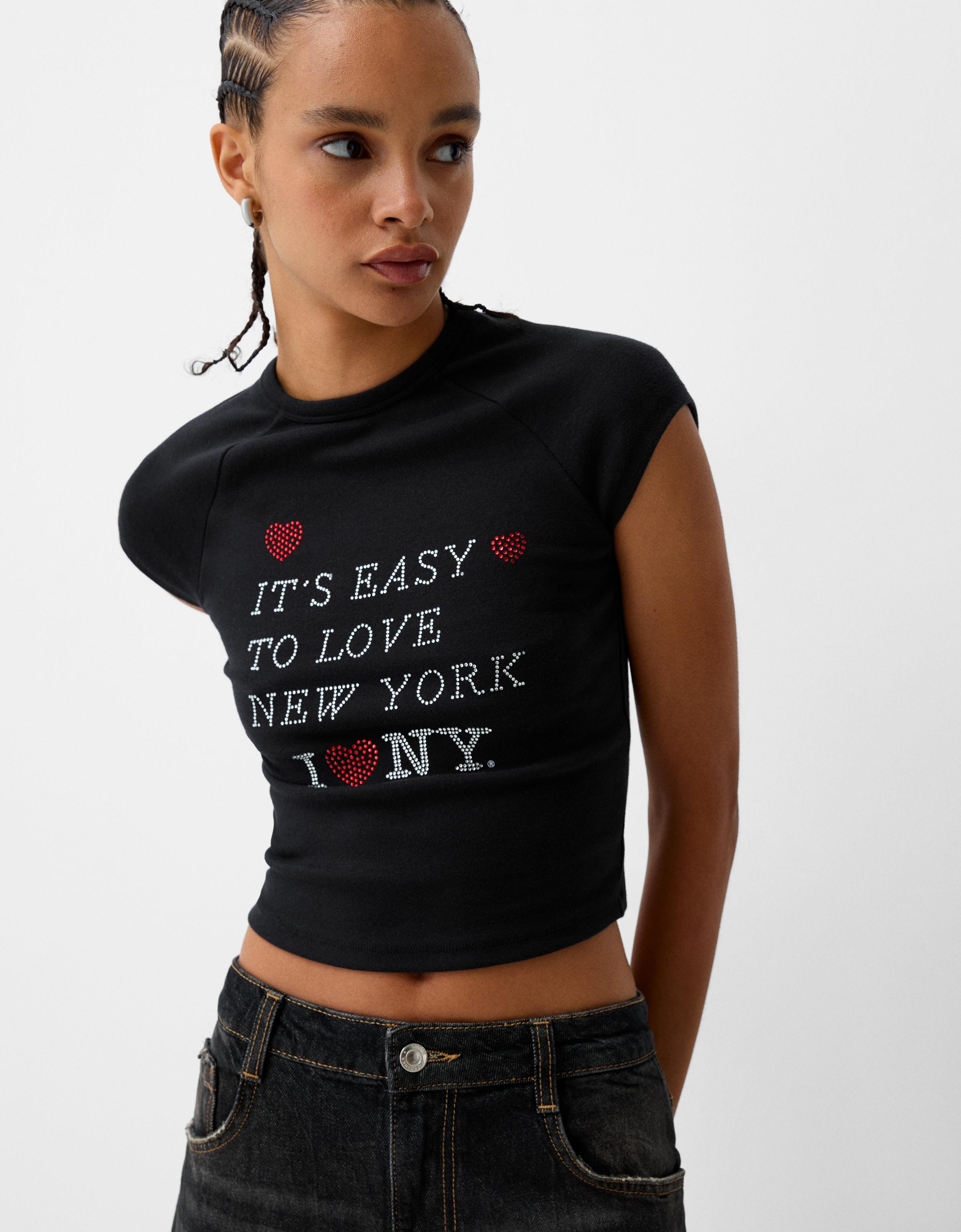 Short sleeve cropped T-shirt with print - T-shirts - BSK Short sleeve cropped T-shirt with print - T-shirts - BSK