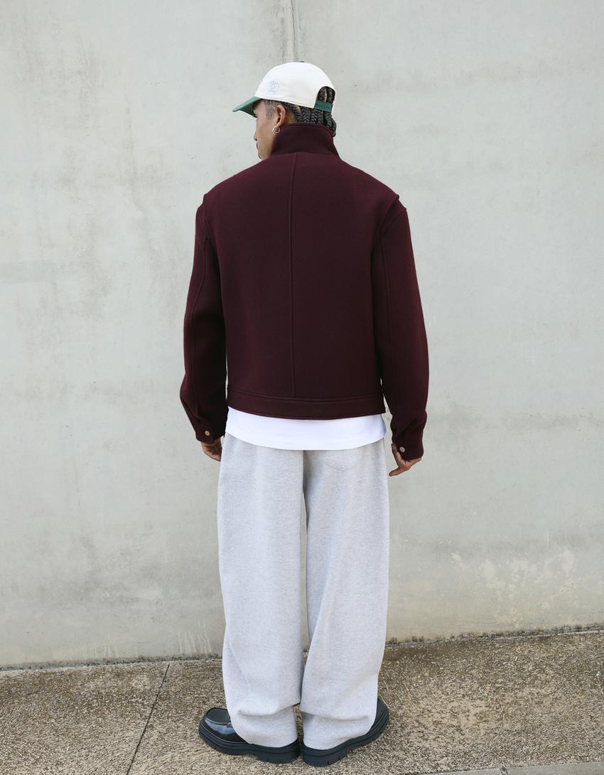 Jas van synthetische wol met rits-Bordeaux