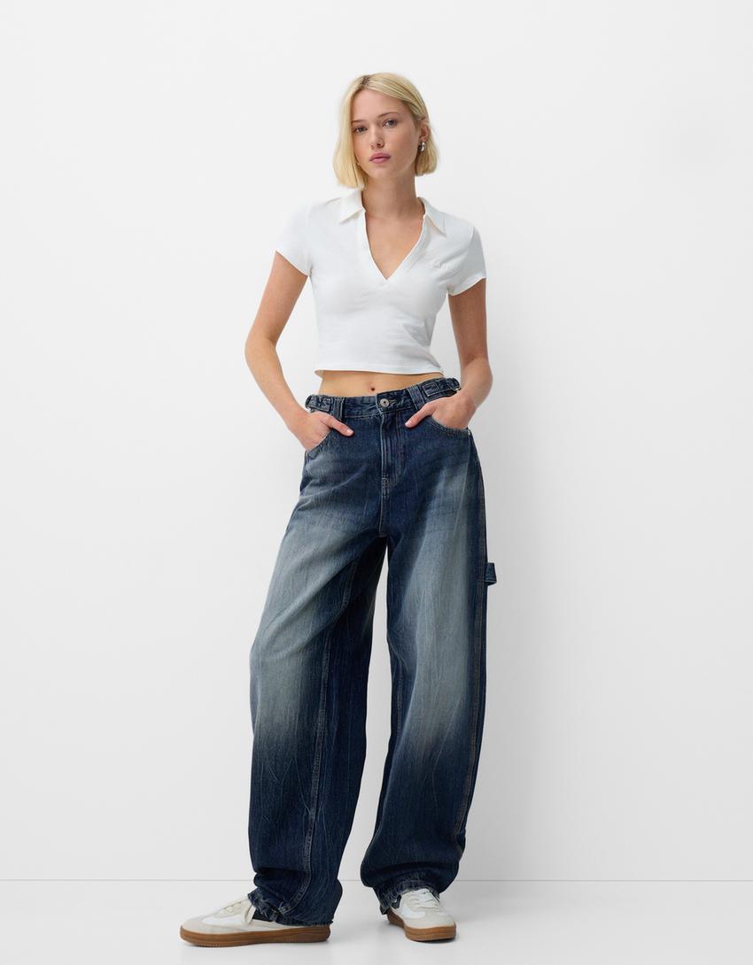 Adjustable balloon fit carpenter jeans-Dark blue