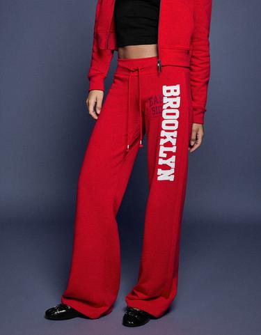 Printed fleece straight trousers — Red 3