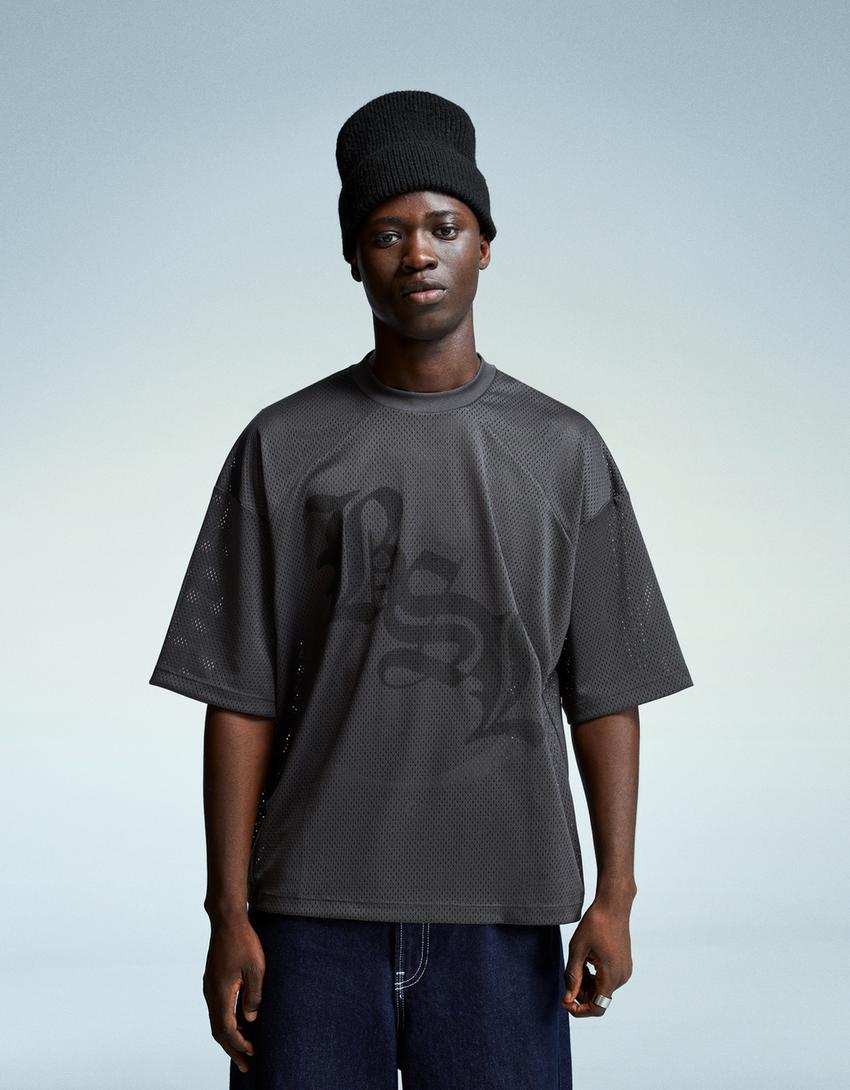 Tricou cu mânecă scurtă din plasă-Gri