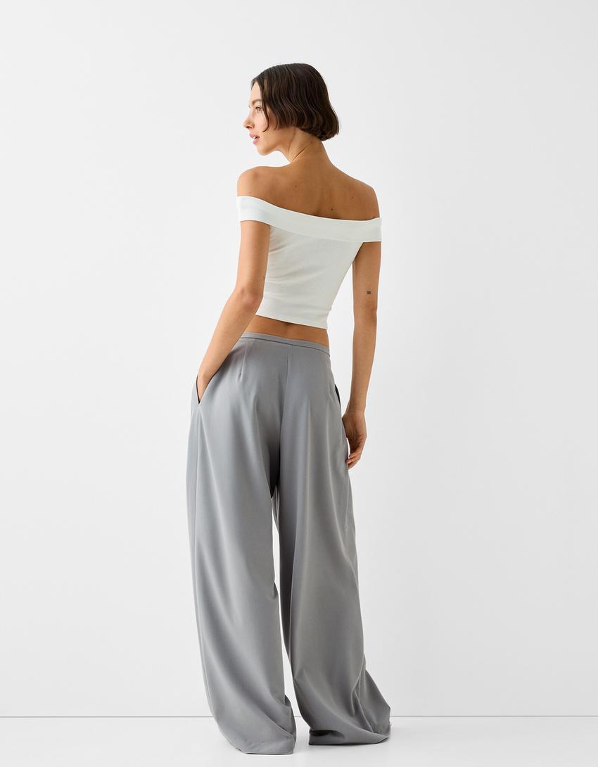 بنطال رسمي بليسيه واسع الساقين-رمادي-2