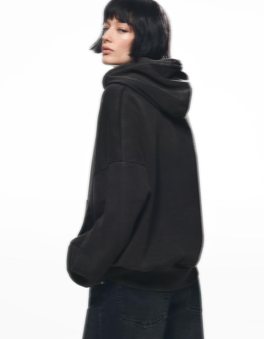 Felpa Ela Minus oversize cappuccio stampa-Grigio