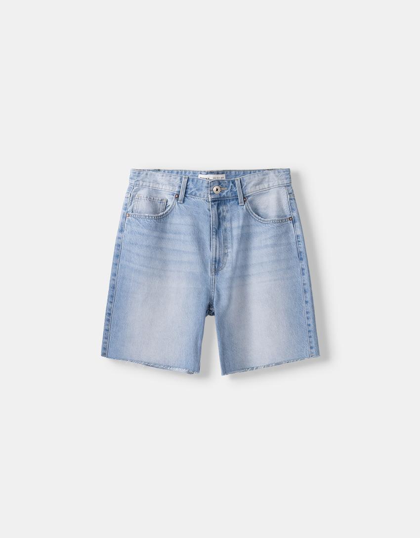 Calções bermuda denim straight 90's-Azul lavado-4