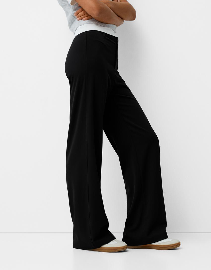 بنطلون محبوك بساق عريضة-أسود-3
