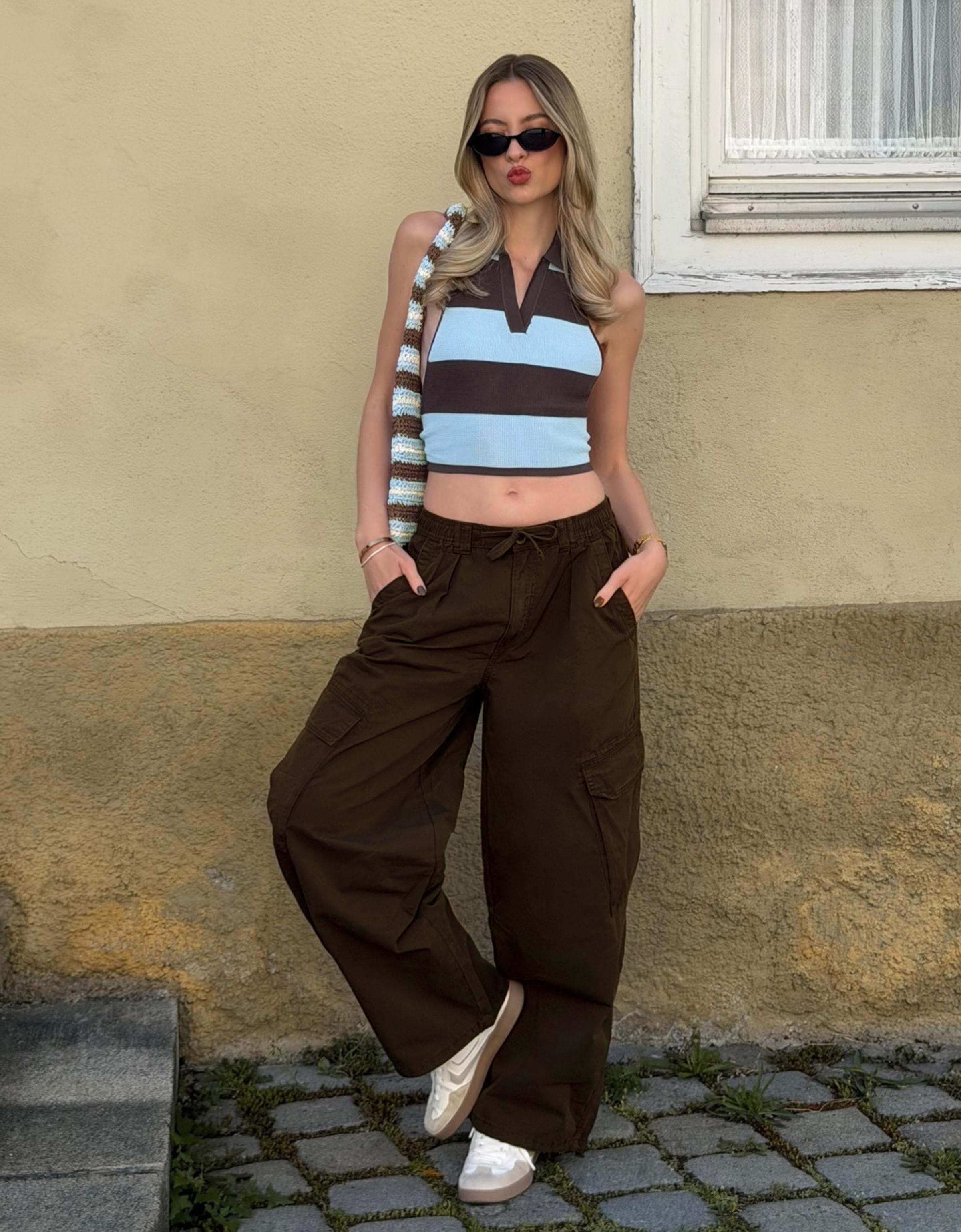 Polo collar top with knot back — Blue