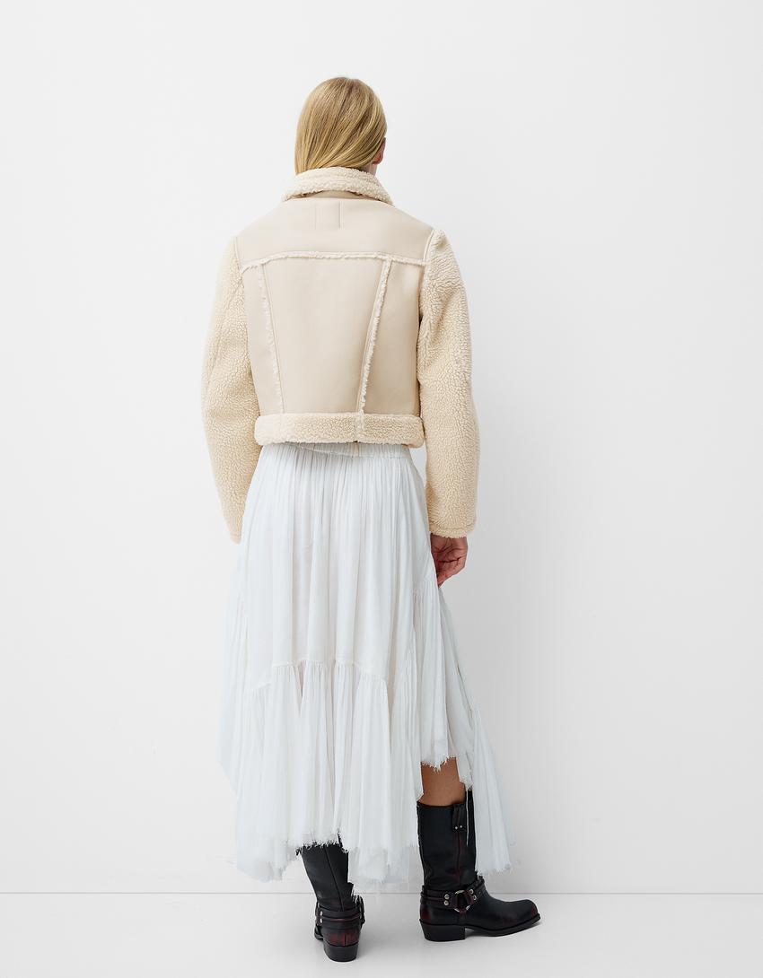 Doubleface-Jacke mit Ärmeln aus Lammfellimitat-Rohweiß-1