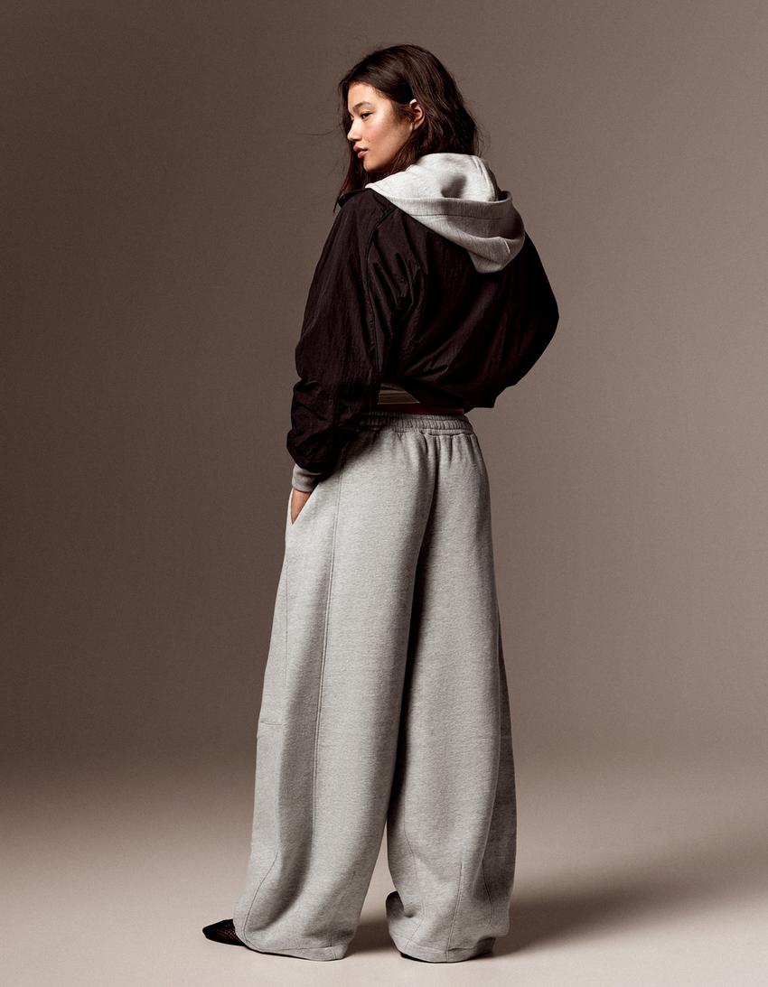 Plush parachute trousers-Grey