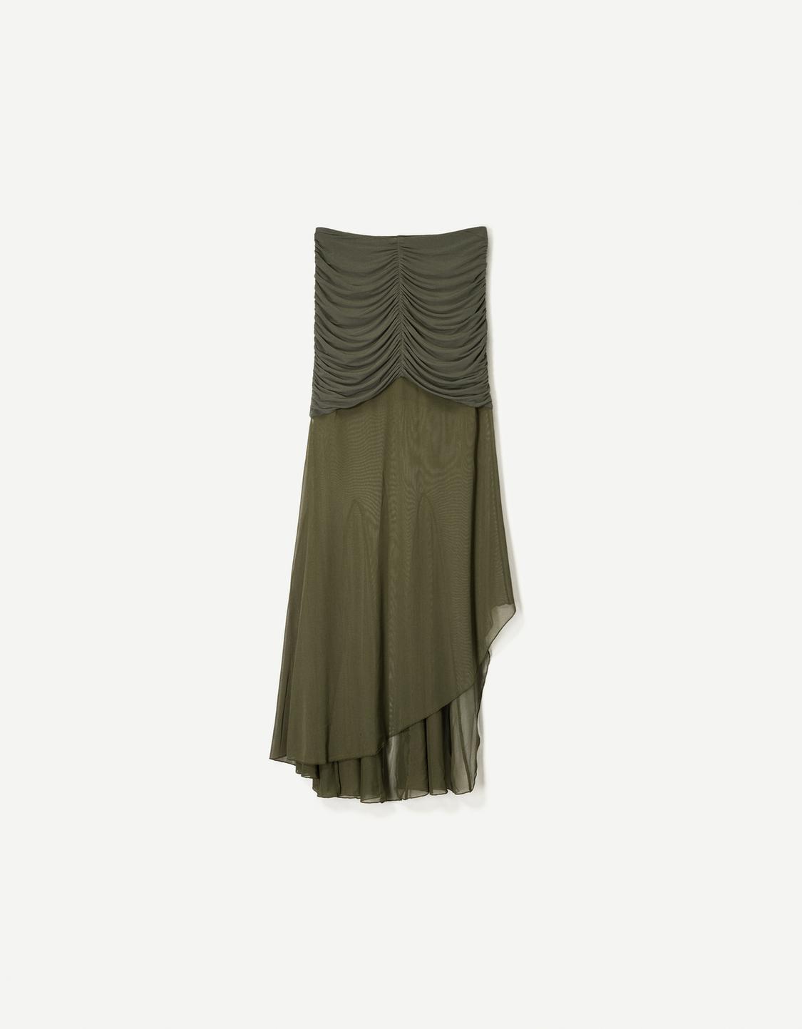 Gathered tulle midi skirt