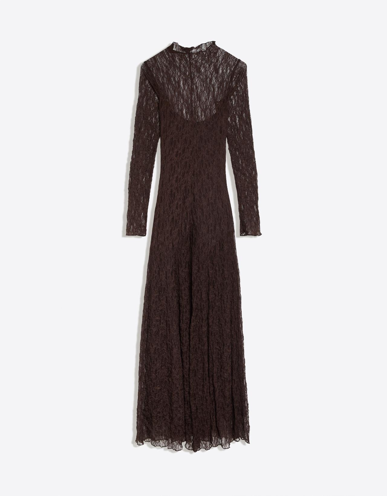 Long sleeve lace maxi dress — Brown