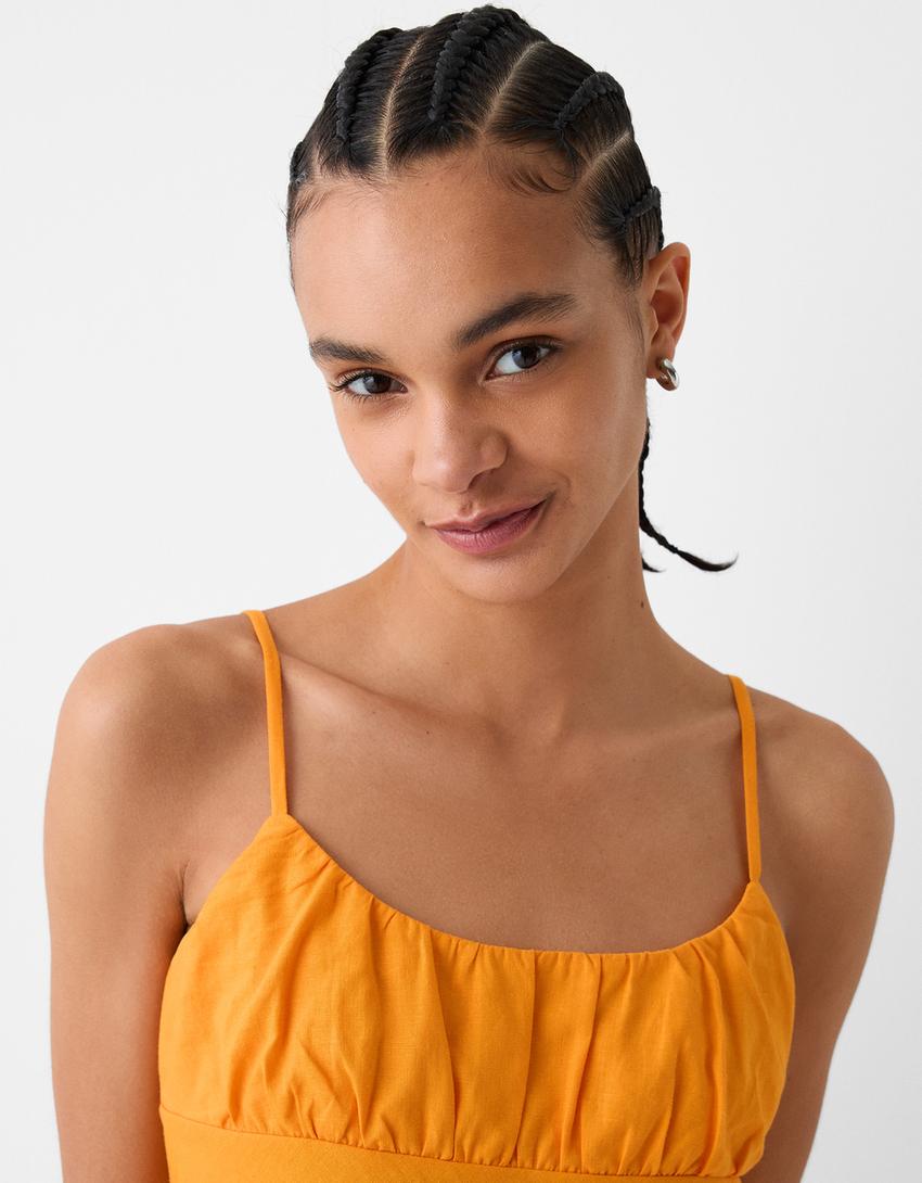 Vestido mini de linho-Laranja-3