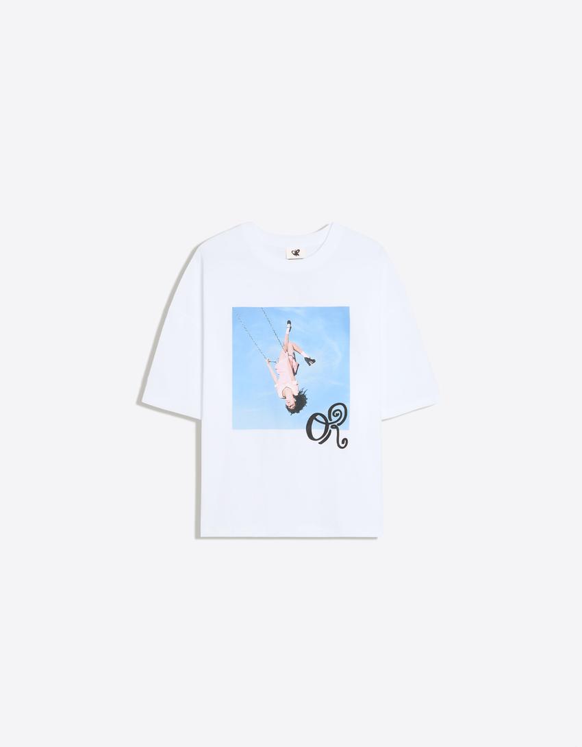 OLIVIA RODRIGO baskılı oversize t-shirt-Kirli beyaz