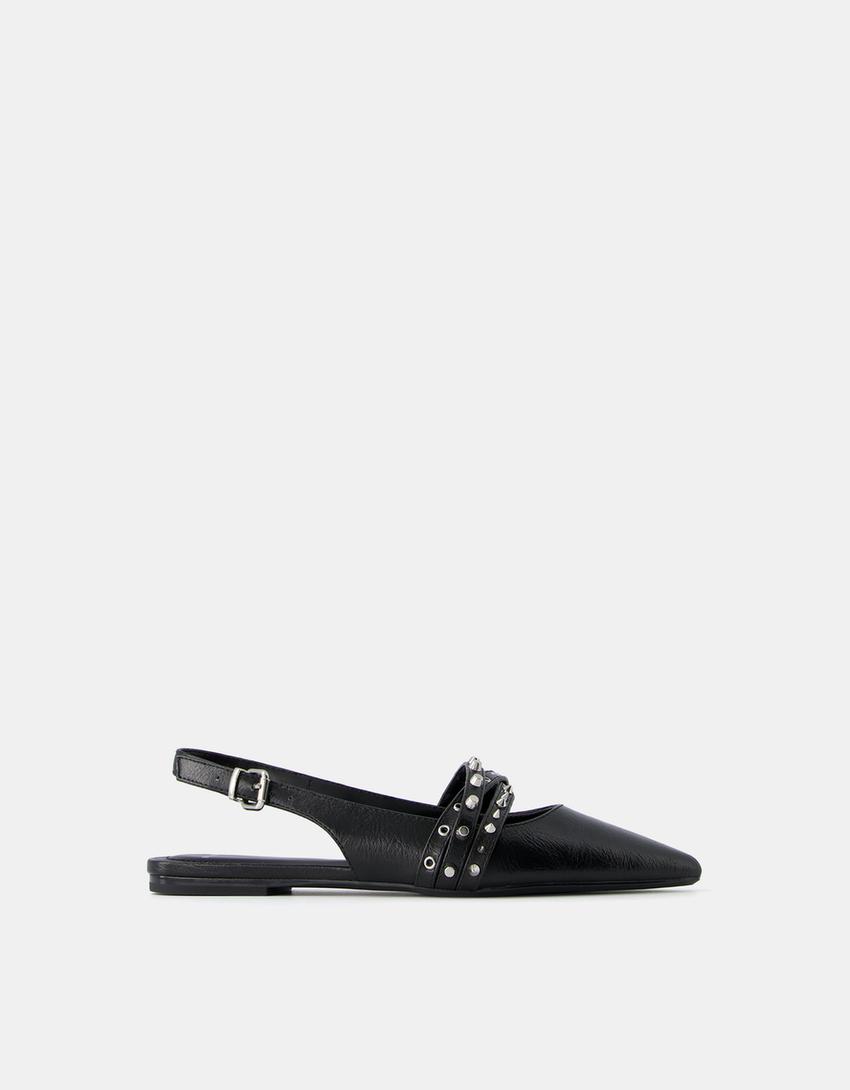 باليرينا بكعبية مفتوحة ودبابيس معدنية صغيرة-أسود-5