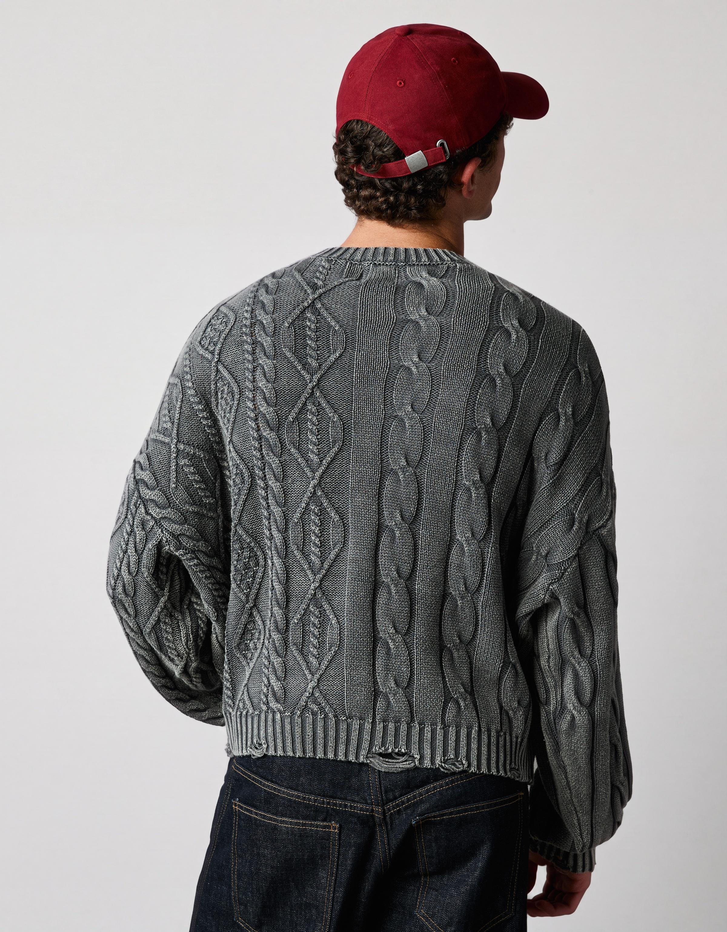Washed-effect cable-knit jumper — Dark grey