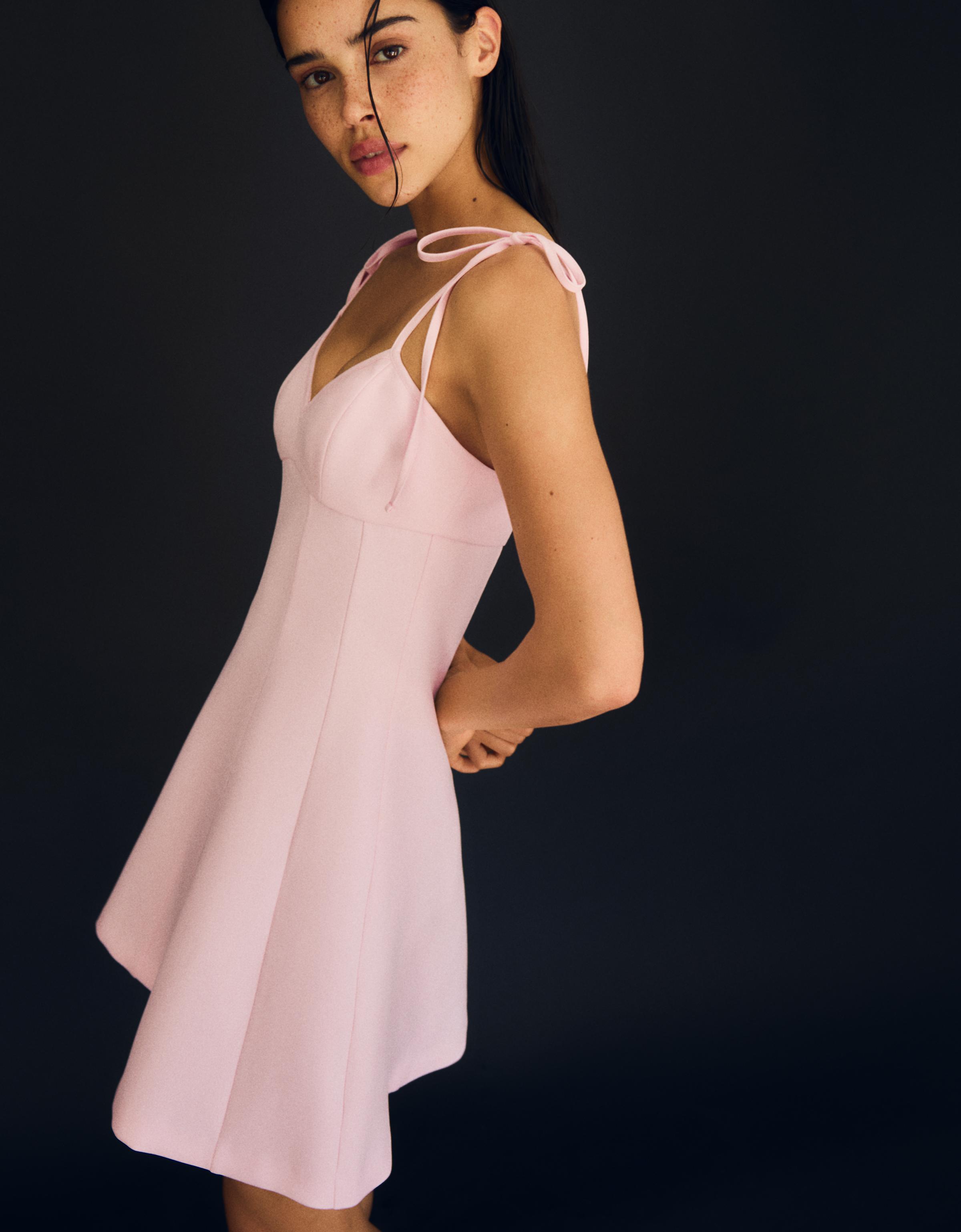Mini dress with ribbon straps — Pink