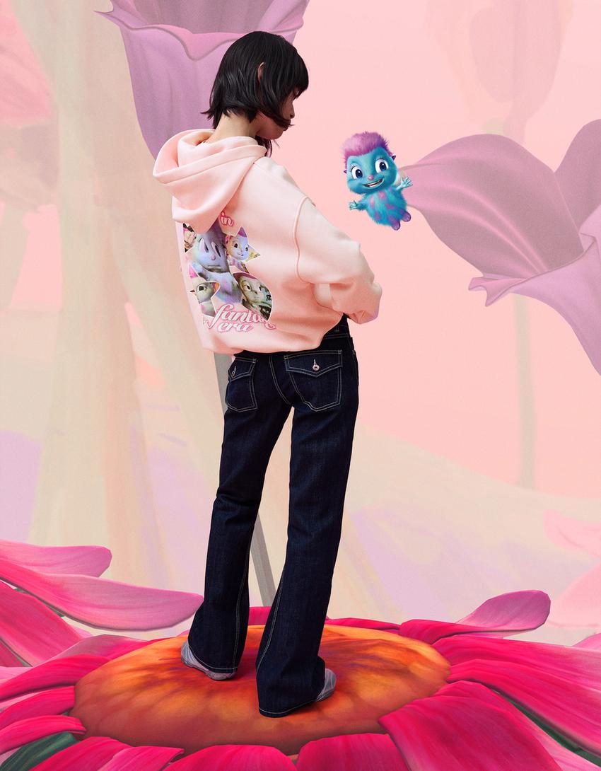 Bibble print hood sweatshirt-Pink