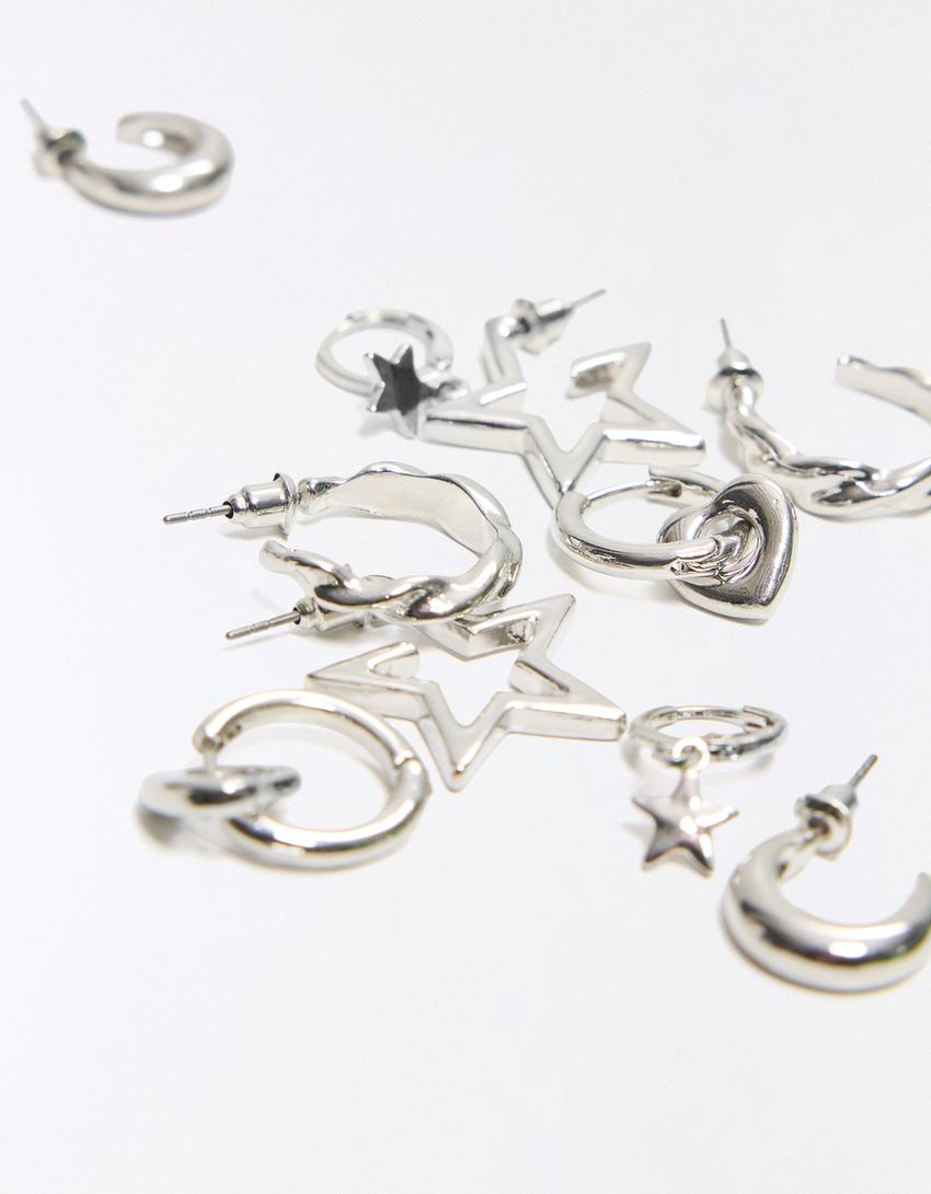 Pack of 9 mixed earrings-Silver