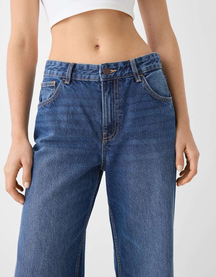 جينز نمط التسعينيات بساق عريضة-أزرق-3