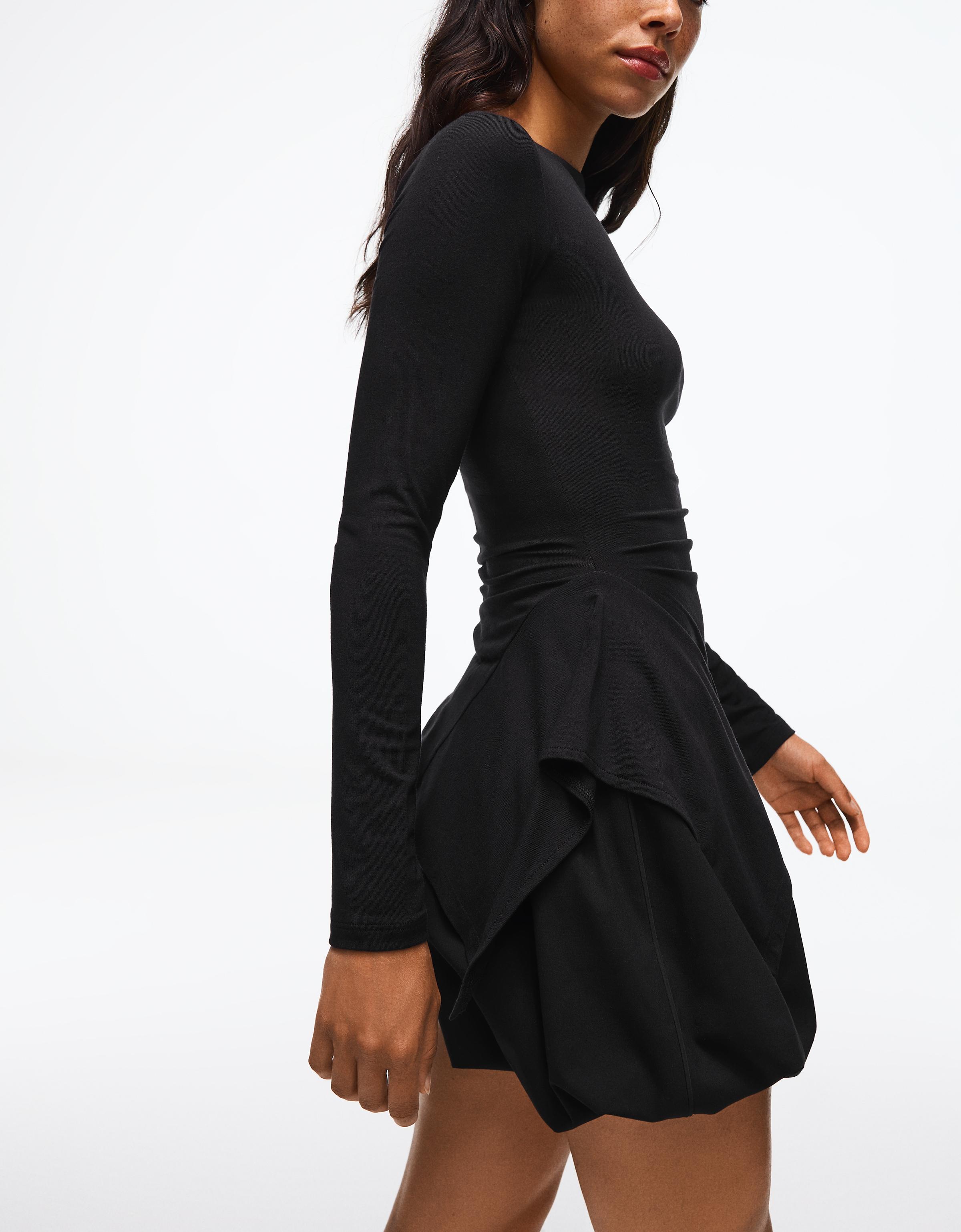 Long sleeve asymmetric gathered T-shirt — Black