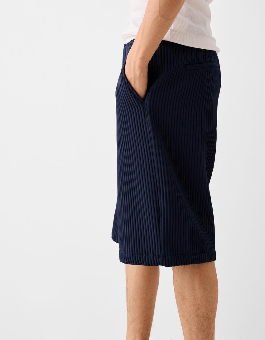 Calções bermuda wide fit plissados-Marinho-5