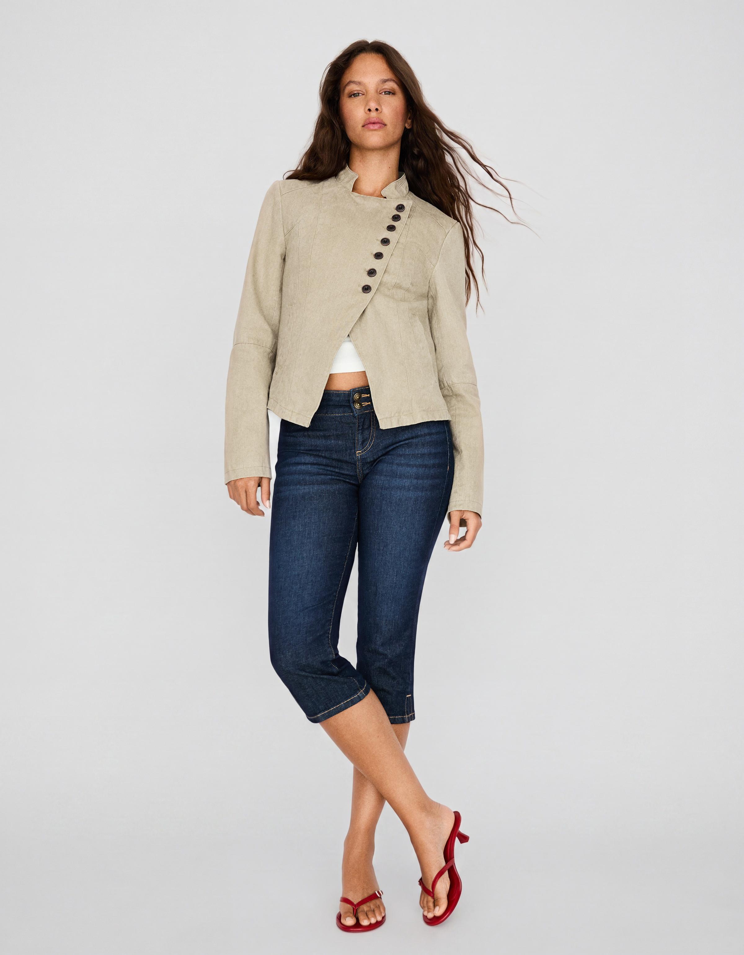 Double-breasted button-up blazer — Cream