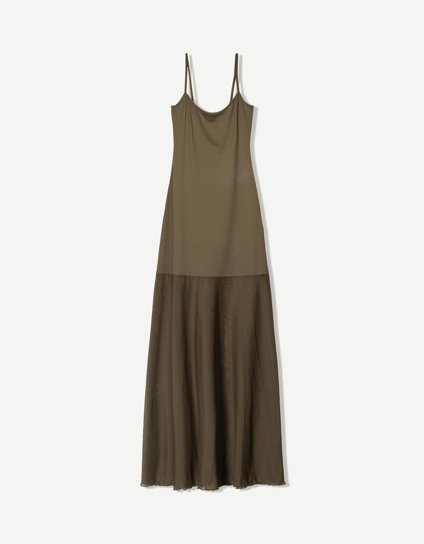 Vestido maxi de alças-Caqui-3