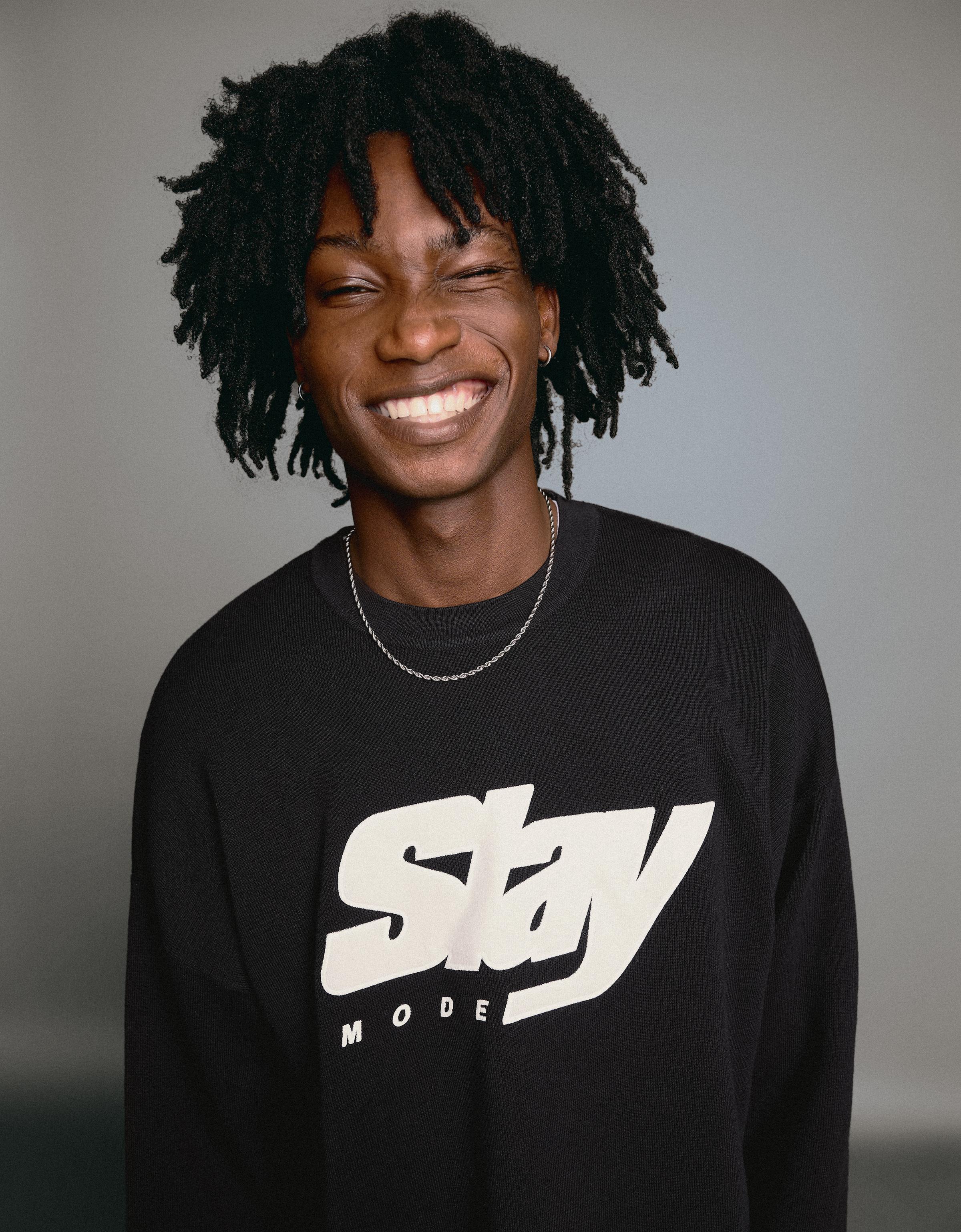 Printed round neck jumper — Black
