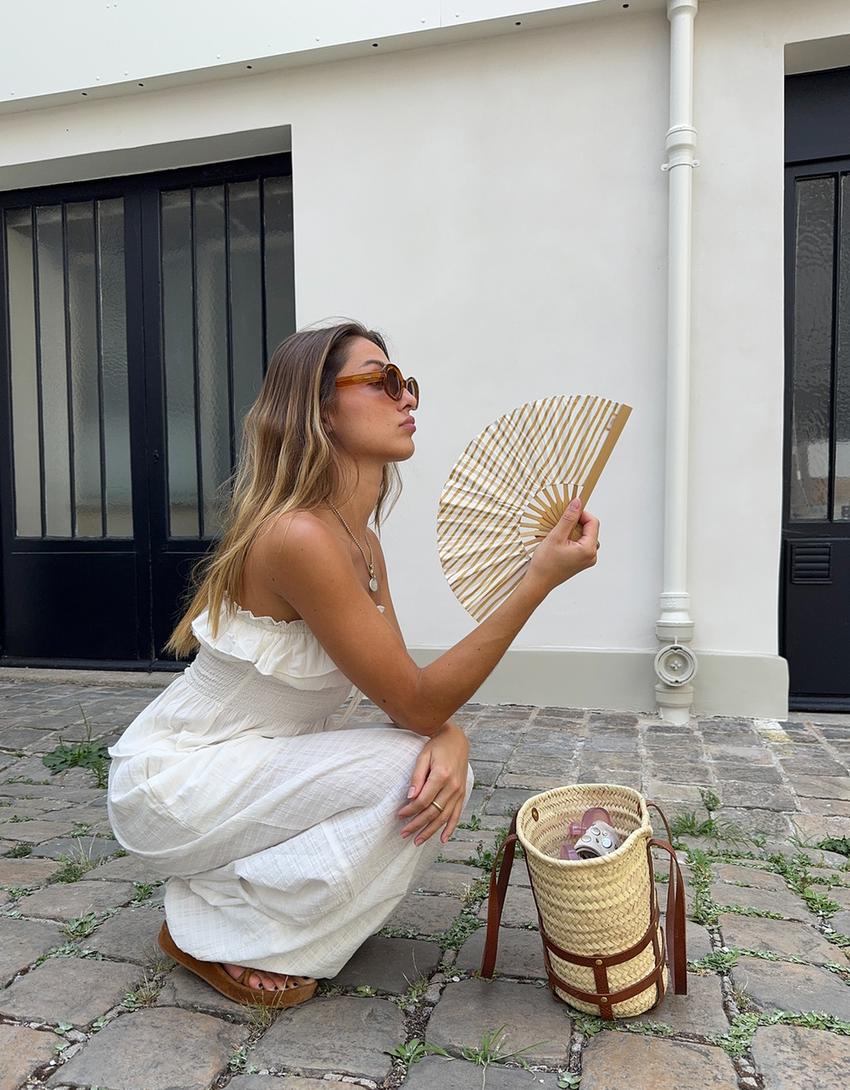 Textured bandeau top with ruffle-Beige-4