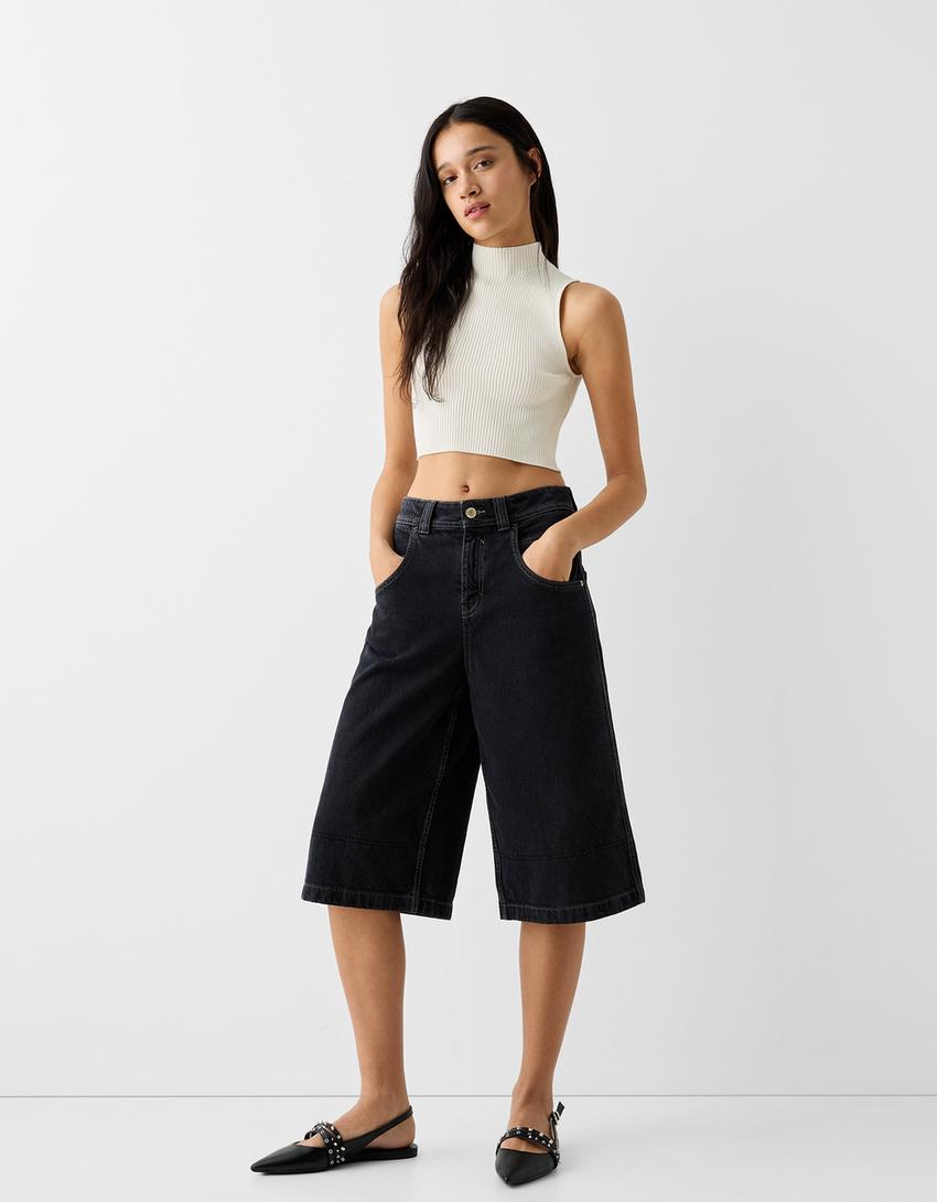 Top sans manches col montant maille-Écru-3